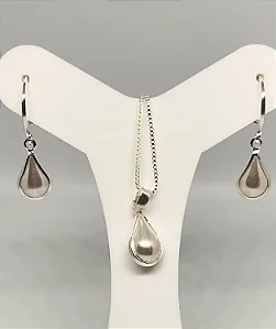 Conjunto argolinha gota pérola banhado a prata