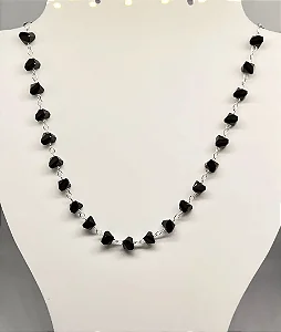 Choker cristais preto banhado a prata