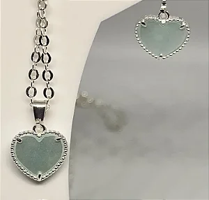 Conjunto argolinha coração azul pérola banhado a prata