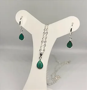 Conjunto gota turquesa banhado a prata