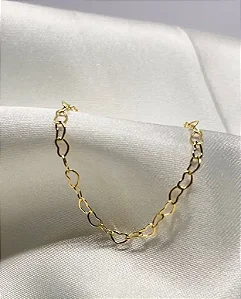 Pulseira elo corações banhada a ouro
