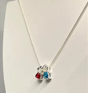 Colar casal pedrinha colorida banhada a prata