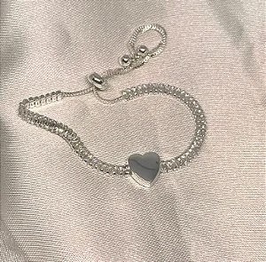 Pulseira regulável baguete cristal + coração liso