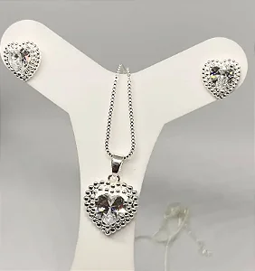 Conjunto coração cristal + bolinhas
