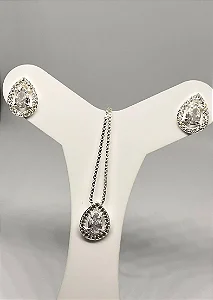 Conjunto Gota com Moldura Cravejada em Prata