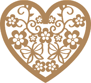 Coração Vazado Floral 8 em MDF Cru