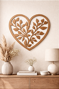 Coração Vazado Floral 9 em MDF Cru