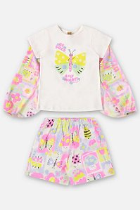 PIJAMA BLUSA COM ASAS E SHORT INFANTIL PARA MENINAS (OFF WHITE) UP BABY