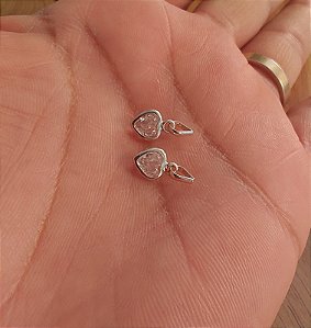 Pingente Coração em Prata 925 com Pedra Cristal transparente tamanho 6MM