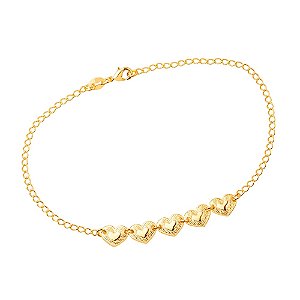 Tornozeleira Dourada 5 Corações - Khlóris