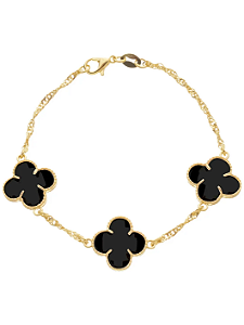 Pulseira Dourada Trevos Zircônia Preta - Khlóris