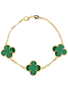 Pulseira Dourada Trevos Zircônia Verde - Khlóris