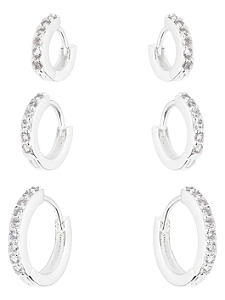 Trio de Argolas Cravejadas em Prata 925 - Khlóris