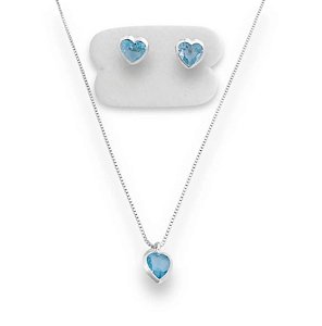 Conjunto Coração Zircônia Aquamarine