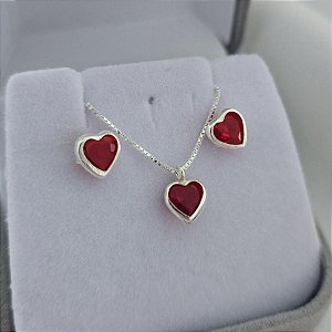 Conjunto Coração Zircônia Vermelho