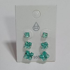 Trio Zircônia Quadrada Verde Água