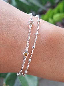 Pulseira Dupla Bolinhas E Corações Citrino