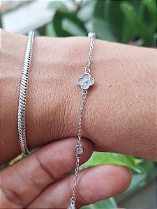 Pulseira Trevos Mini Cravejada com Ródio