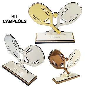 Kit 3 Troféus Beach Tennis Acrilico Dourado Prata Bronze