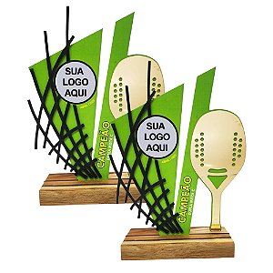 Kit de Troféus Beach Tennis — Acrílico Dourado Personalizado com Sua Logo