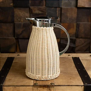 Garrafa Térmica de Aço Inox com Rattan Plástico Bege 1,5L