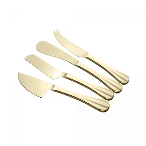 Conjunto 4 facas para Queijo de Aço Inox Positano Dourada