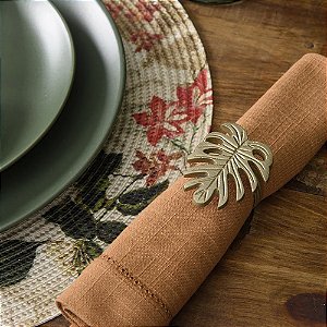 Anel de Guardanapo 4 Peças Folha de Adão Cobre