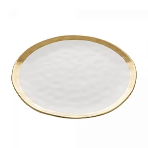 Prato para Sobremesa de Porcelana Dubai Branco e Dourado 22cm x 2cm