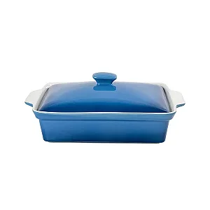 Caçarola Retangular Em Cerâmica 33cm Azul Degradê