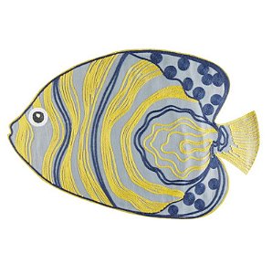 Jogo Americano Auguri Casa Pesce Azul Com Bordado Azul E Amarelo