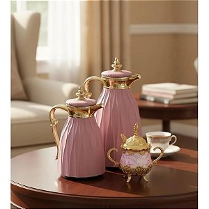 Conjunto Duo de Garrafas Térmicas Rosa e Dourado para Café / Chá