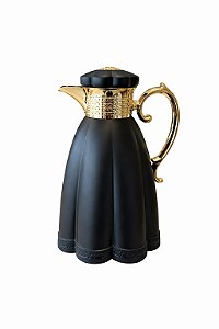 Garrafa Térmica Preta 1L Luxo com Detalhes Dourados – Modelo Graciosa para Café e Chá