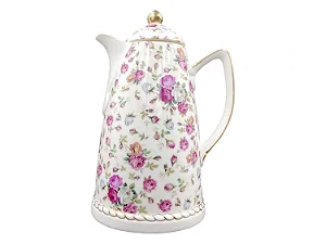 Garrafa Térmica Floral Rosa 1L em Porcelana com Detalhes Dourados – Luxo para Café e Chá