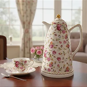 Garrafa Térmica De Cerâmica Floral Rosa