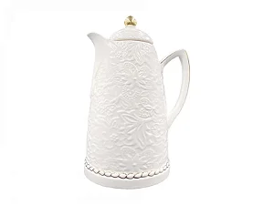Garrafa Térmica De Cerâmica Floral Branca