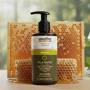 Shampoo amabee 250ml Fortalecedor com Mel de Abelha e Própolis - Hidrata e Equilibra (Amabee Strengthening Shampoo with Bee Honey & Propolis 250ml – Hydrates & Balances)