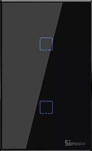 INTERRUPTOR INTELIGENTE TOUCH TX T3US2C 2 TECLAS PRETO SONOFF