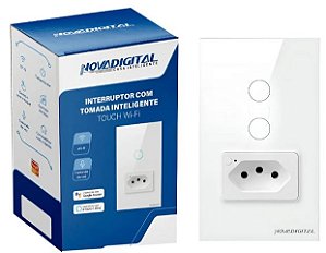 INTERRUPTOR DUPLO COM TOMADA  INTELIGENTE TOUCH WI-FI NOVA DIGITAL