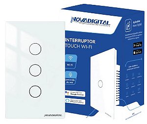 INTERRUPTOR INTELIGENTE TOUCH WI-FI 3 BOTOES BRANCO NOVA DIGITAL