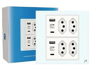 TOMADA 4X4 USB TIPO C BRANCA  NOVA DIGITAL