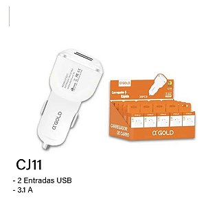 CARREGADOR VEICULAR A'gold 2 PORTAS USB 3.1A