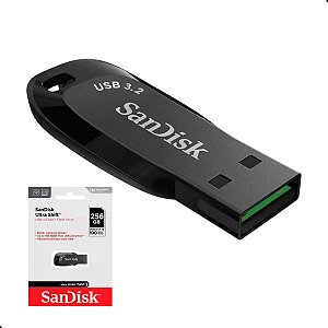 Pendrive 256gb Original Sandisk Ultra Shift Usb 3.2 Preto Armazenar Músicas Backup Formatar PC