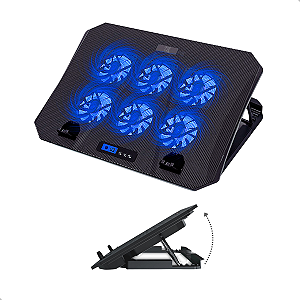 Base Suporte para Notebook até 15" 6 Fans/Coolers 5 Níveis inclinação/posição para dissipação calor