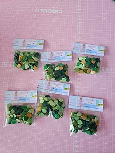 RECORTE DE FELTRO MINI FOLHAS CORES MISTAS PACOTE COM 100 UNIDADES