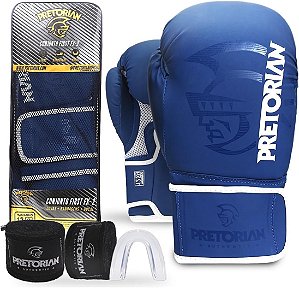 Kit Luva De Boxe Muay Thai Fx2 Bandagem + Bucal Azul/Branco Pretorian