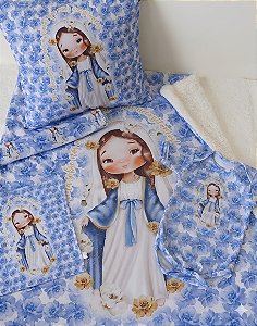 Kit Enxoval do bebe Graças Flores Azuis