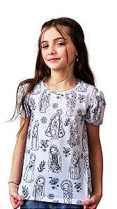 Camiseta Frufru Infantil Colorir Nossa Sra e Santos