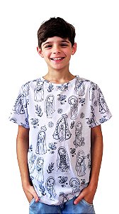 Camiseta Infantil Colorir Nossa Sra e Santos