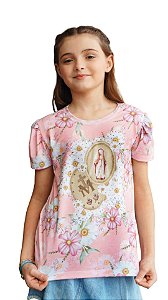 Camiseta Frufru Infantil Medalha Milagrosa Rosas