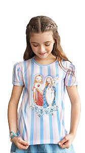 Camiseta Frufru Infantil Sagrado Coração de Jesus e Maria